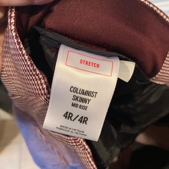 EXPRESS Columnist Skinny Mid Rise Stretch Houndstooth Burgundy Trouser Pants 4 - Picture 7 of 7